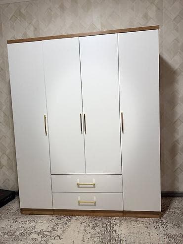 geyim dolabi: 4 qapılı, Güzgülü, Ağ, Digər material, Açılan, Düz dolab — 1