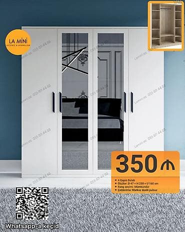 lalafo qapi pencere: 4 qapılı, Güzgülü, Ağ, Açılan, Düz dolab — 1