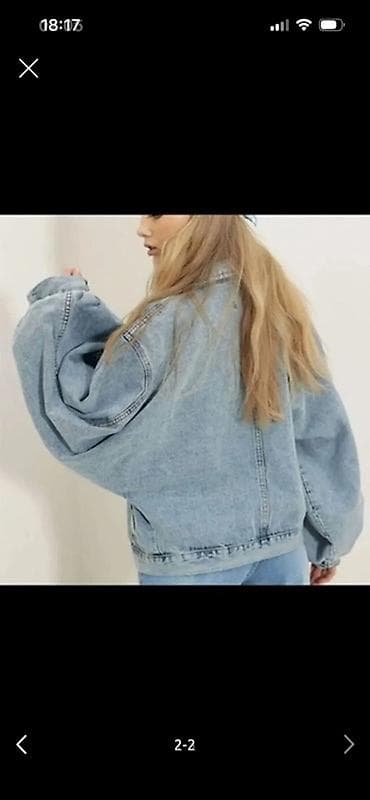 topdan geyim: Oversize cins gödəkcə - Rəng: Açıq mavi (light wash) - Kəsim — 2