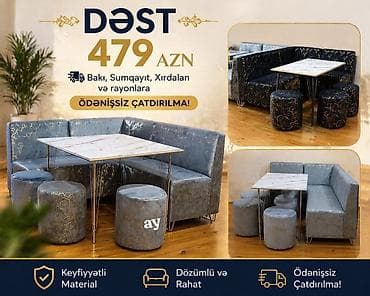 l masa: Mətbəx üçün, Yeni, Açılmayan, Kvadrat masa, 4 stul — 2