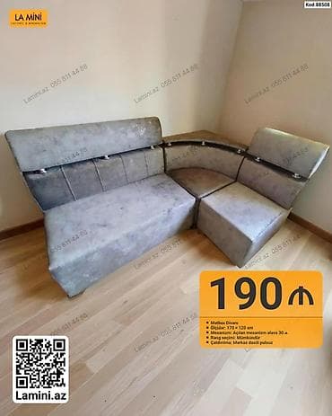 kreditle kunc divanlar: Mətbəx divanı – L‑şəkilli künc model - Ölçü: 170 × 120 sm - Mexanizm — 1