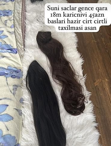 Süni saçlar – Gəncə. - Rənglər: qara və qəhvəyi. - Uzunluq: 18 m lalafo.az -da Süni saçlar – Gəncə. - Rənglər: qara və qəhvəyi. - Uzunluq: 18 m