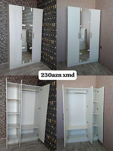 Üç qapılı güzgülü paltar şkafı - Ön hissədə tam ölçülü mərkəzi güzgü
