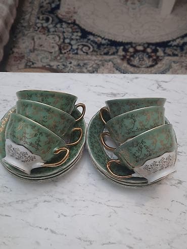 cay: Çay dəsti, rəng - Yaşıl, Farfor, 6 nəfərlik — 5