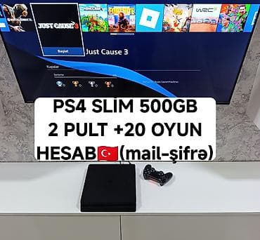 PS4 slim 500gb zavod plombu üzərində, 2 pult +20 oyun (akaunt və lalafo.az -da PS4 slim 500gb zavod plombu üzərində, 2 pult +20 oyun (akaunt və