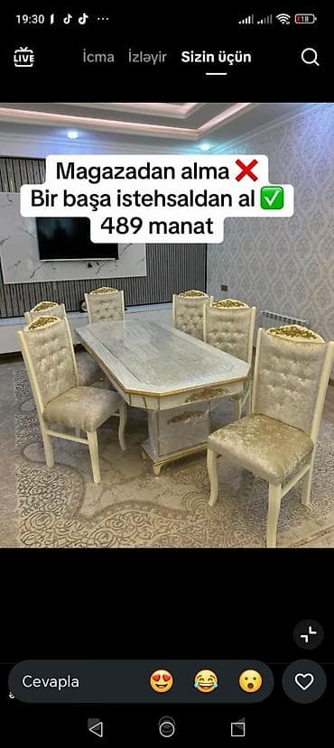 qar sekileri: Qonaq otağı üçün, Yeni, Açılmayan, Dördbucaq masa, 6 stul — 1