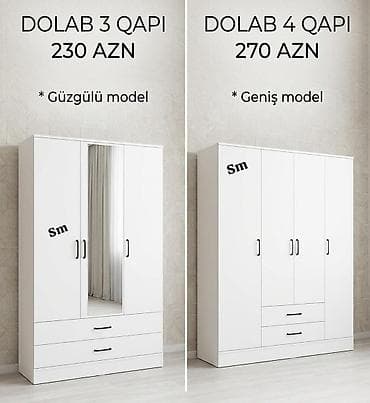 servant dolabı: Sifarişlə hazırlanır 3 qapılı 230azn 4 qapılı 270 azn rəng seçimi var — 1