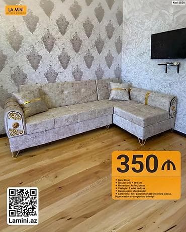 Künc Divan – Kod: 5828 - Ölçülər: 260 × 160 sm - Mexanizm: açılan — 1