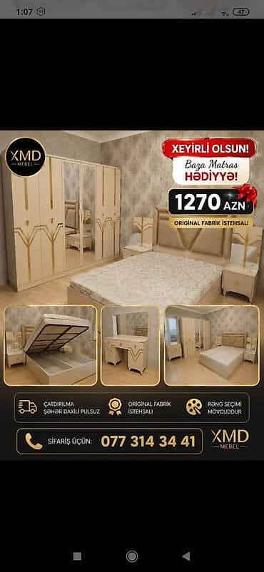 Yataq otağı dəsti – XMD Mebel Qiymət: 1270 AZN Tərkibi: - 2 nəfərlik — 1