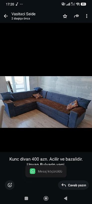 Kunc divan 400 azn. Acilir ve bazalidir. Unvan Bulvarin yani.
k6412~SD — 1