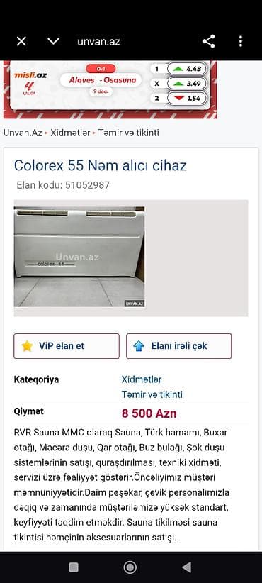 Colorex 55 Nəmləndirmə əleyhinə qurğu (nəm alıcı) Təyinat: - Sauna