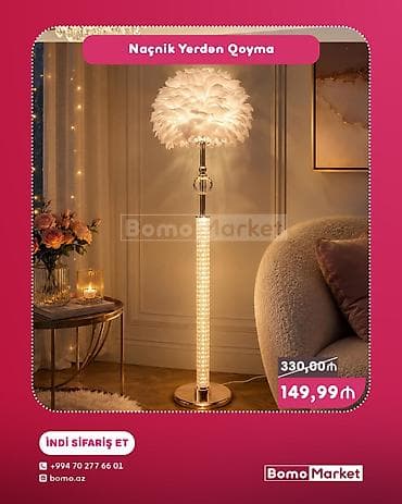 Naçnik yerdən qoyma floor lampa - Zərif tüklü/şamdanvari abajur