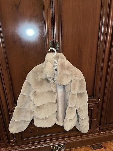 Tüklü qış palto/şuba – bej rəng - Material: yumşaq süni kürk (plüş