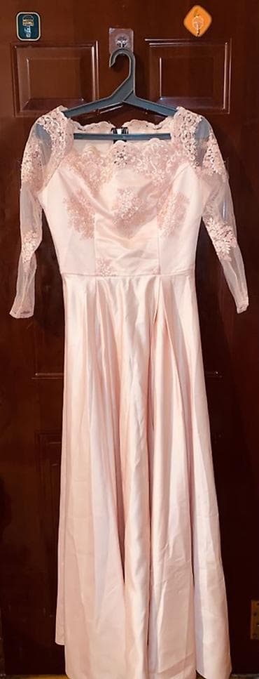 vecerni paltar: Zərif ziyafət/gecə paltarı – açıq pudra çaları - Model: uzun, A-kəsim — 1