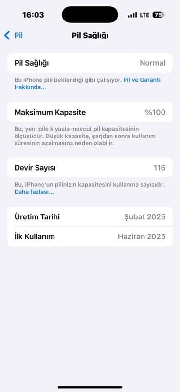 IPhone üçün orijinal batareya - Pil Sağlığı: Normal - Maksimum