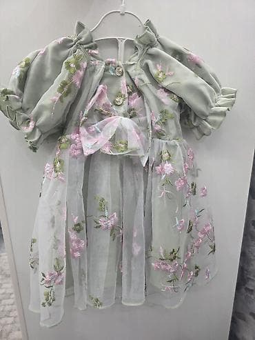 Uşaq paltarı – zərif nakışlı şifon - Rəng: açıq yaşıl (pistasiya) — 2