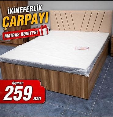 İkinefərlik çarpayı – matras hədiyyə! - Başlıq: yumşaq parça ilə