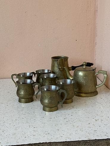 cay desti: Çay dəsti, rəng - Qızılı, Metal, 6 nəfərlik — 6