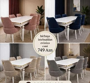 Qonaq otağı üçün, Yeni, Açılan, Dördbucaq masa, 8 stul