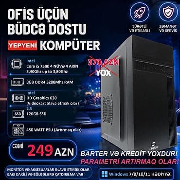 Masaüstü kompüterlər və iş stansiyaları: MAYA DƏYƏRİNDƏN AŞAĞI!! ⭐Tək Sistem Bloku 370 yox 249 AZN QİYMƏT — 1