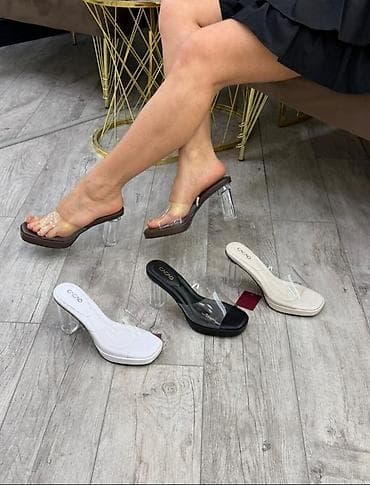 Şəffaf kayışlı qadın terlik/nalın modeli - Dizayn: kvadrat burun