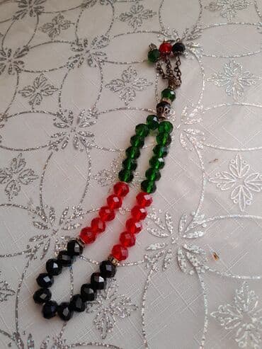 Opel: Şüşə kristal muncuqlardan hazırlanmış təsbeh - Rənglər: qara, qırmızı — 1