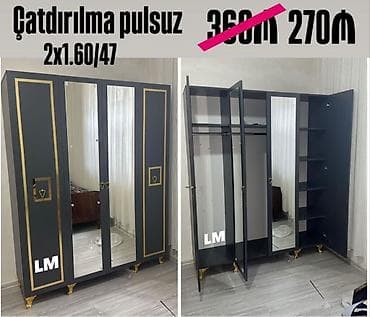 Yeni, 4 qapılı, Güzgülü, Boz, Açılan, Düz dolab — 2