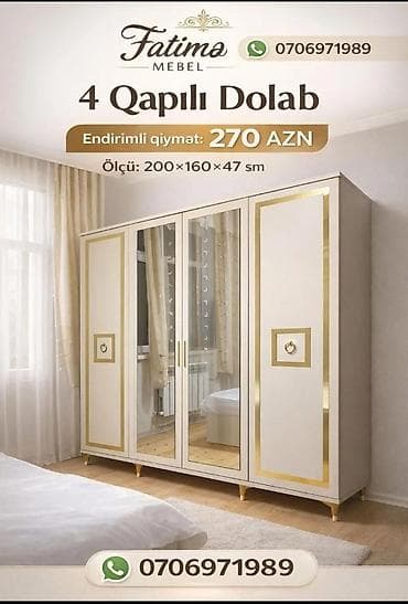 klass mebel: 4 qapılı dolab – Fatimə Mebel - Ölçü: 200 × 160 × 47 sm - Rəng və — 1