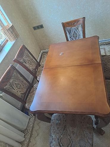 stol dəsdi: Qonaq otağı üçün, Açılan, Dördbucaq masa, 6 stul — 2