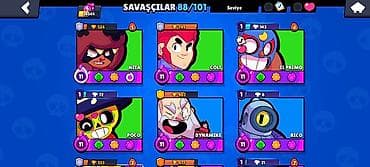 oyun rollari: Brawl Stars hesab - Kupa: 28 344 - Savaşçılar: 88/101 - Hesaplaşma — 2