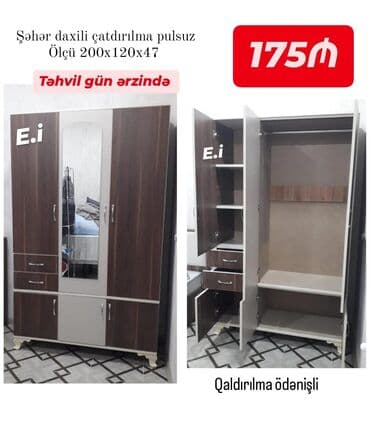 Dolablar: Yeni, Açılan, 3 qapılı Düz dolab, Dolab-asılqan, Azərbaycan — 3