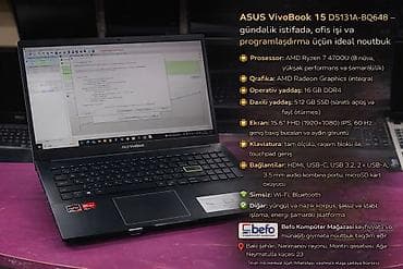144 hz: İşlənmiş ASUS Vivobook, 15.6 ", AMD Ryzen 7, 512 GB, Ünvandan götürmə, Ödənişli çatdırılma, Rayonlara çatdırılma — 1