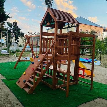 traktor oyuncaq: Açıq havada quraşdırılan taxta uşaq oyun kompleksi - Material: möhkəm — 6