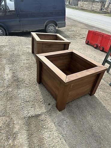Taxta dekorativ güldan/qutu (2 ədəd) - Material: bərk ağac (tam taxta