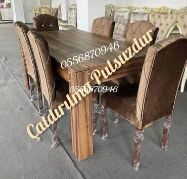 Taburetlər: Qonaq otağı üçün, Yeni, Açılmayan, Dördbucaq masa, 6 stul — 2