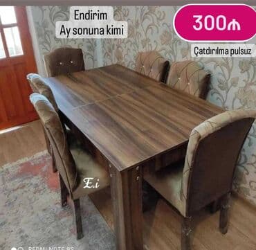 masalar ve stullar: Qonaq otağı üçün, Açılmayan, Dördbucaq masa, 4 stul — 9