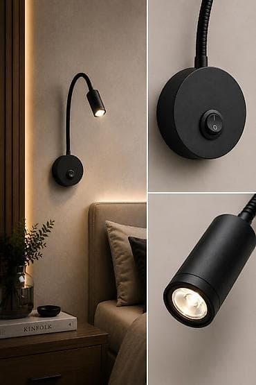 Divar üçün LED oxu lampası – qara, minimalist - Divara montaj olunan