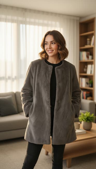 женские шубы из чернобурки: Qadın süni kürk paltosu. çox yüngül və istidir. maşında yumaq olur — 1