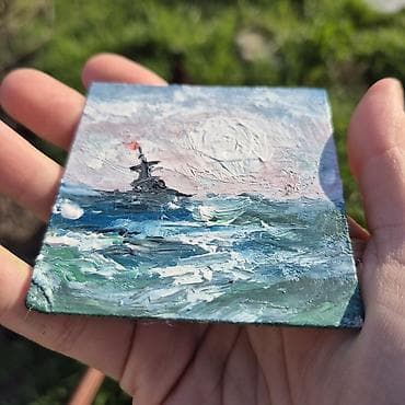 Velosiped ehtiyyat hissələri: Mini akril boya tablo – dəniz mənzərəsi - Texnika: qalın fırça və — 6