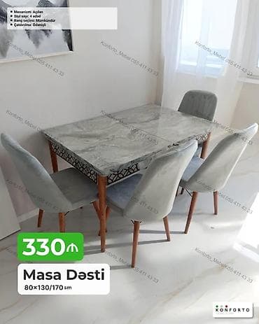 oturaca: Masa Dəsti – 80×130/170 sm - Mexanizm: Açılan (uzadıla bilən) - Stul — 1