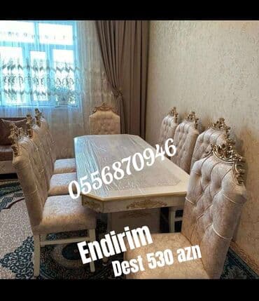 ders masaları: Qonaq otağı üçün, Yeni, Açılmayan, Dördbucaq masa, 6 stul — 19