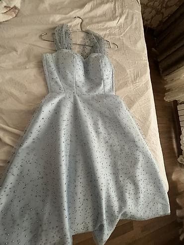 Женская обувь: Açıq mavi rəngdə, a-vari siluetli, midi uzunluqlu ziyafət/şənlik — 2