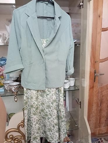 dest paltarlar: Zərif iki hissəli qadın dəsti: - Rəng: pastel adaçayı-yaşıl bleizer + — 1