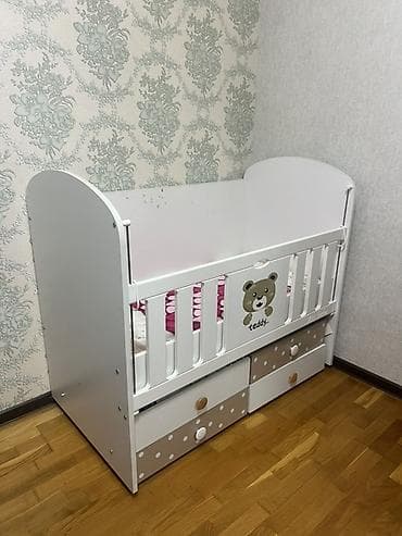 boru: Uşaq beşiyi – “Teddy” dizaynlı - Rəng: ağ, bej nöqtəli dekorlu — 4