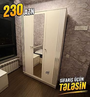 Ağ rəngdə 3 qapılı paltar dolabı. Orta qapıda tam boy güzgü yerləşir lalafo.az -da Ağ rəngdə 3 qapılı paltar dolabı. Orta qapıda tam boy güzgü yerləşir