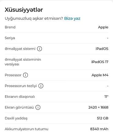 Ipad pro m4 11 inch.512 gb batareya 97% Ciddi alici olarsa qiynetde