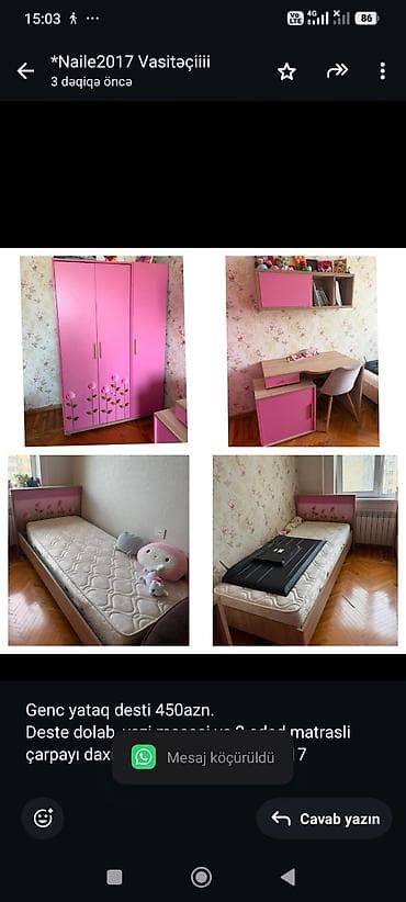Genc yataq desti 450azn. Deste dolab, yazi masasi ve 2 eded matrasli