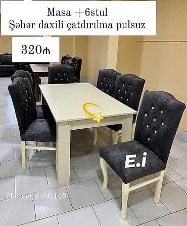 masa dəstəyi: Mebel dəsti: Masa + 6 stul - Qiymət: 320 ₼ - Şəhər daxili çatdırılma — 1
