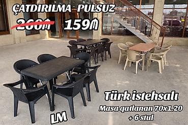 Dördbucaq masa, 6 stul, Qatlanan, Stullar ilə, Plastik, Türkiyə