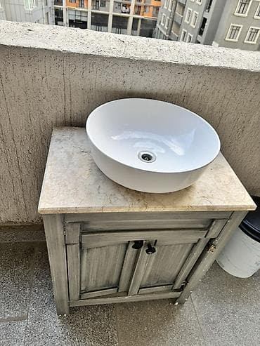 wkaflar: Vanna otağı üçün lavabo dolabı və üstəqoyma qab lavabo - Üst: təbii — 4